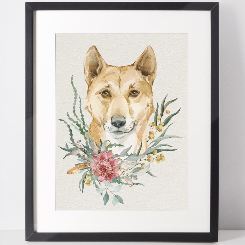 Watercolor Floral Dingo Illustration Wall Art Print Poster Unframed - Picture 2 of 9